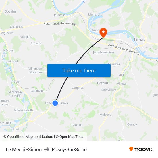 Le Mesnil-Simon to Rosny-Sur-Seine map