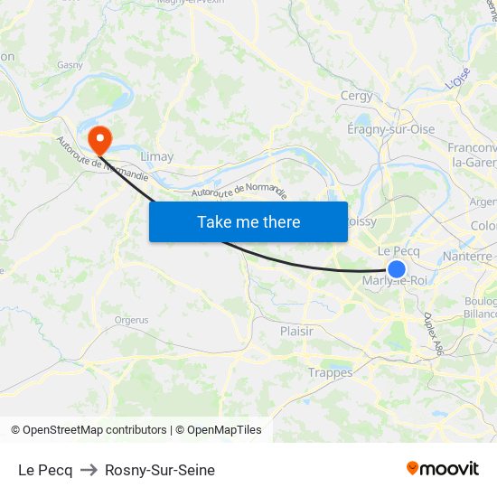 Le Pecq to Rosny-Sur-Seine map
