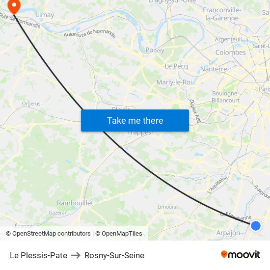 Le Plessis-Pate to Rosny-Sur-Seine map