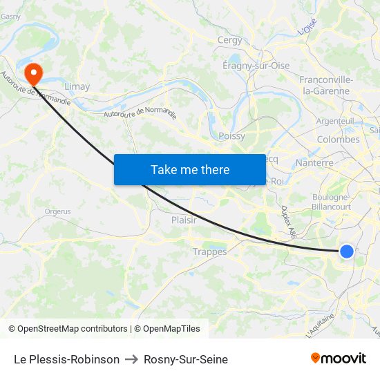 Le Plessis-Robinson to Rosny-Sur-Seine map