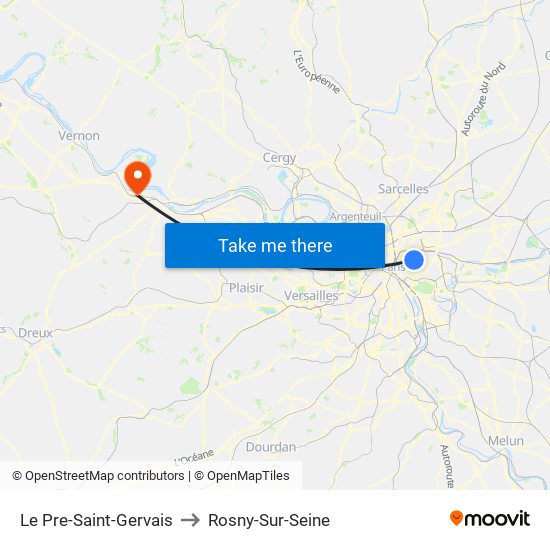 Le Pre-Saint-Gervais to Rosny-Sur-Seine map