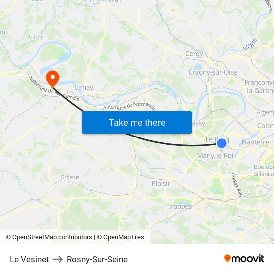 Le Vesinet to Rosny-Sur-Seine map