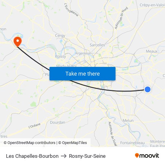 Les Chapelles-Bourbon to Rosny-Sur-Seine map