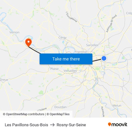Les Pavillons-Sous-Bois to Rosny-Sur-Seine map