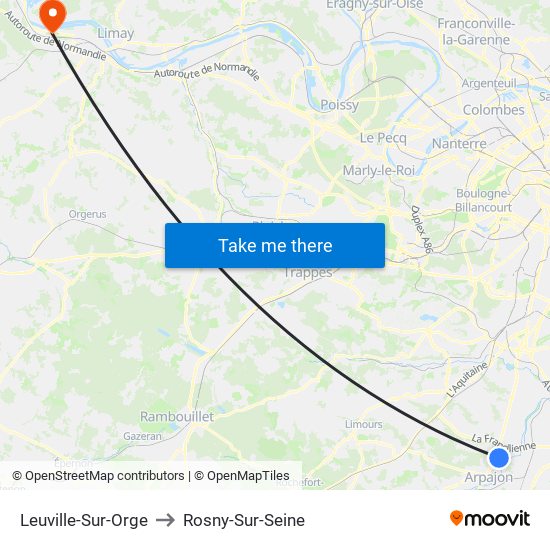 Leuville-Sur-Orge to Rosny-Sur-Seine map