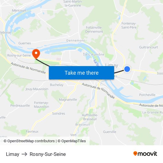 Limay to Rosny-Sur-Seine map