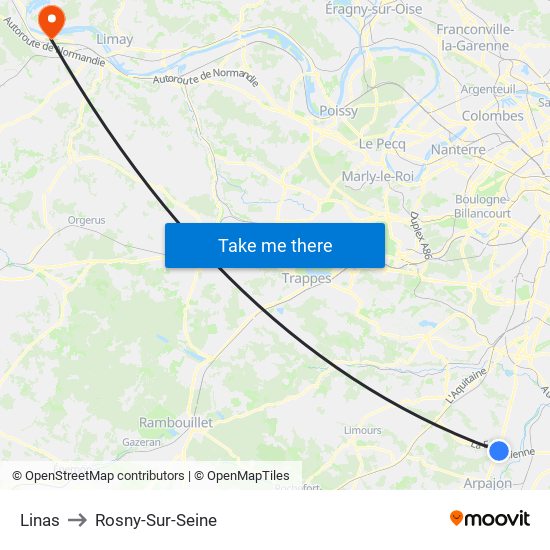 Linas to Rosny-Sur-Seine map
