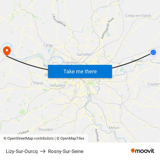Lizy-Sur-Ourcq to Rosny-Sur-Seine map