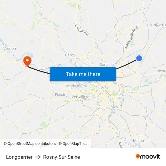 Longperrier to Rosny-Sur-Seine map