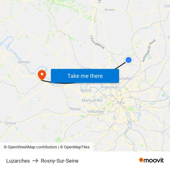 Luzarches to Rosny-Sur-Seine map