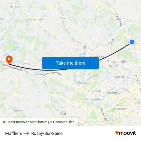 Maffliers to Rosny-Sur-Seine map