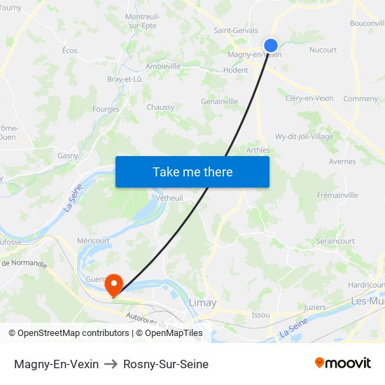 Magny-En-Vexin to Rosny-Sur-Seine map