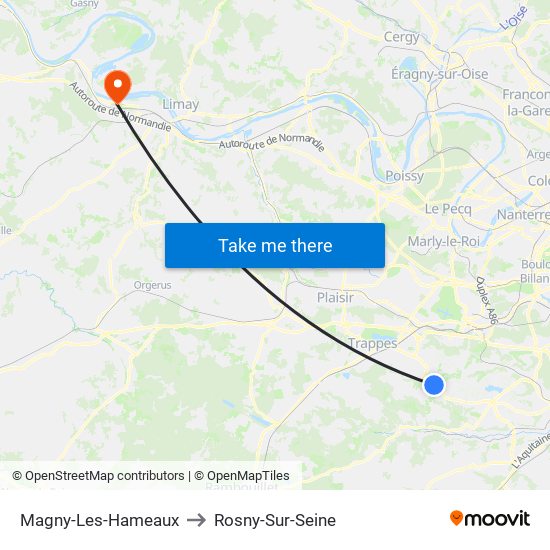 Magny-Les-Hameaux to Rosny-Sur-Seine map
