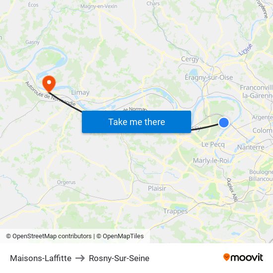 Maisons-Laffitte to Rosny-Sur-Seine map