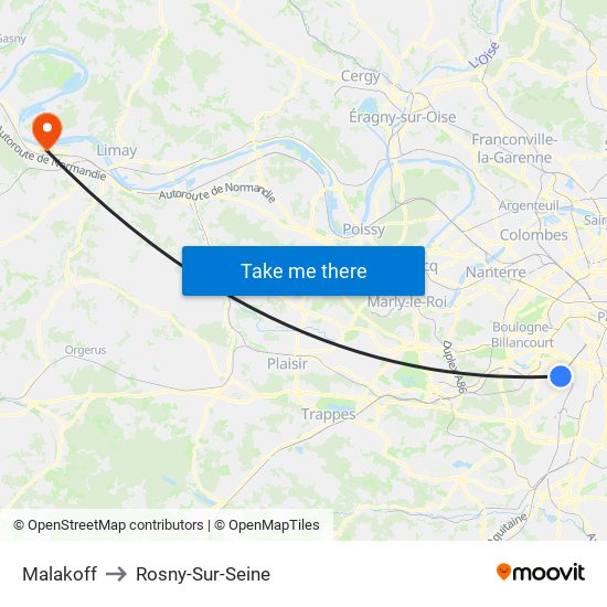 Malakoff to Rosny-Sur-Seine map