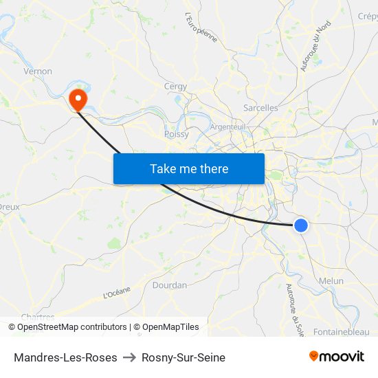 Mandres-Les-Roses to Rosny-Sur-Seine map