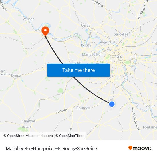 Marolles-En-Hurepoix to Rosny-Sur-Seine map