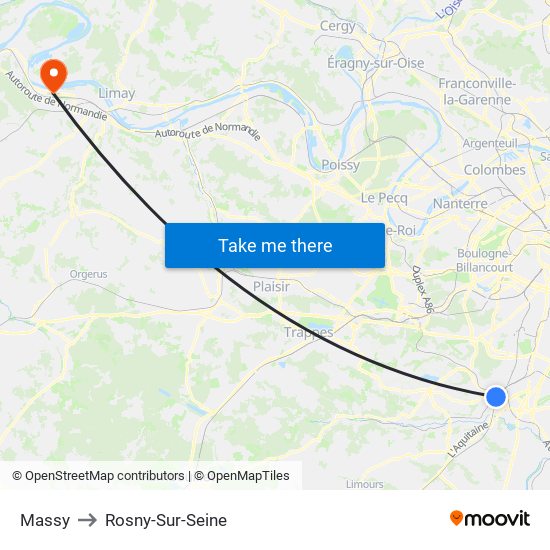 Massy to Rosny-Sur-Seine map