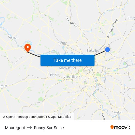 Mauregard to Rosny-Sur-Seine map