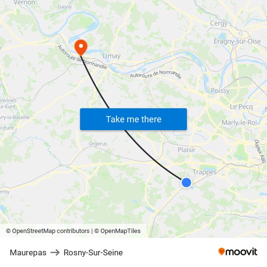 Maurepas to Rosny-Sur-Seine map