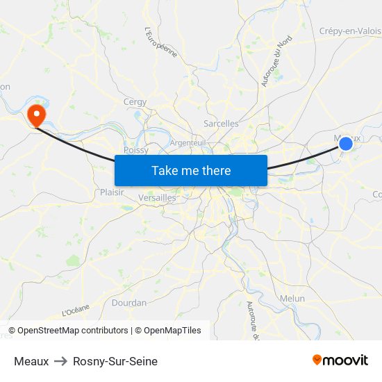 Meaux to Rosny-Sur-Seine map