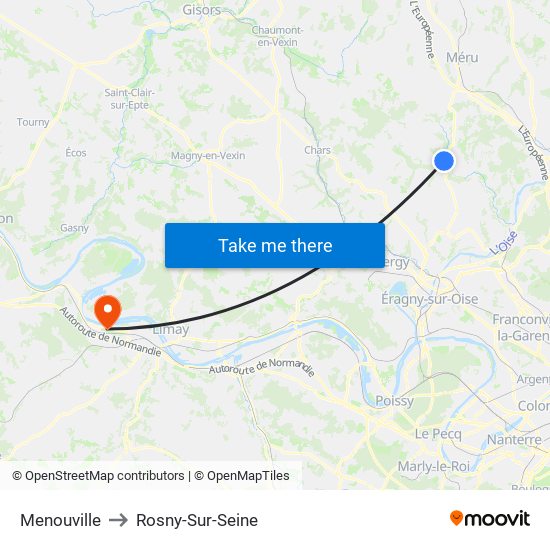 Menouville to Rosny-Sur-Seine map