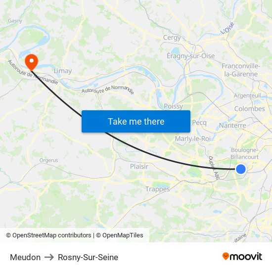Meudon to Rosny-Sur-Seine map