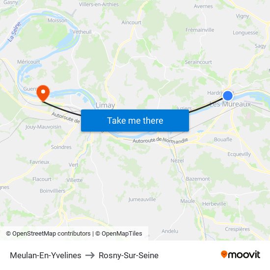 Meulan-En-Yvelines to Rosny-Sur-Seine map