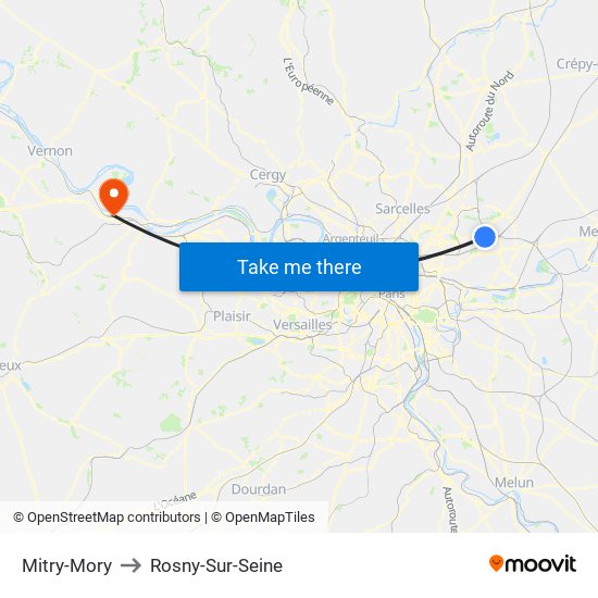 Mitry-Mory to Rosny-Sur-Seine map