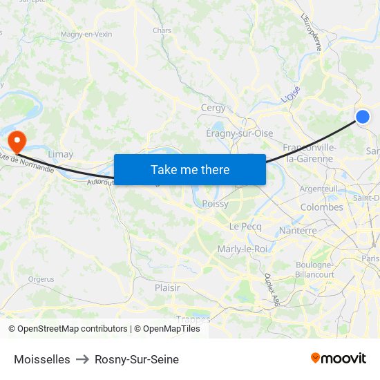 Moisselles to Rosny-Sur-Seine map