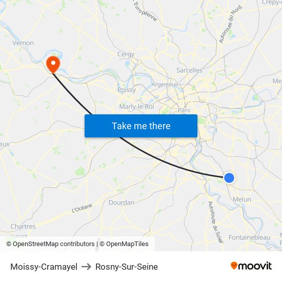 Moissy-Cramayel to Rosny-Sur-Seine map
