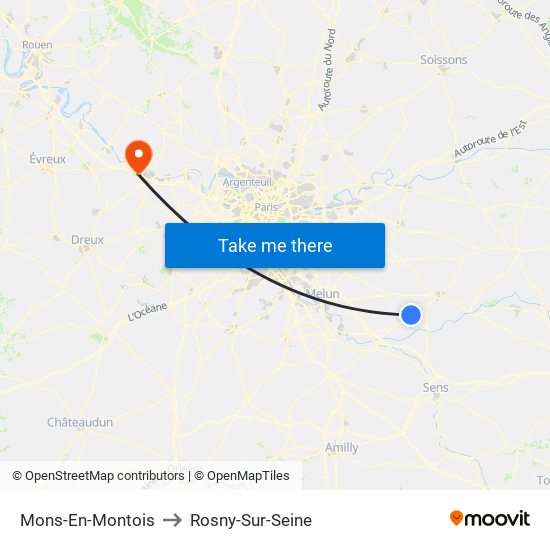 Mons-En-Montois to Rosny-Sur-Seine map