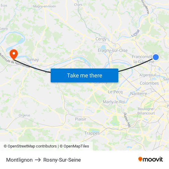 Montlignon to Rosny-Sur-Seine map