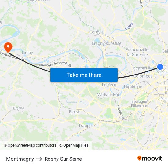 Montmagny to Rosny-Sur-Seine map