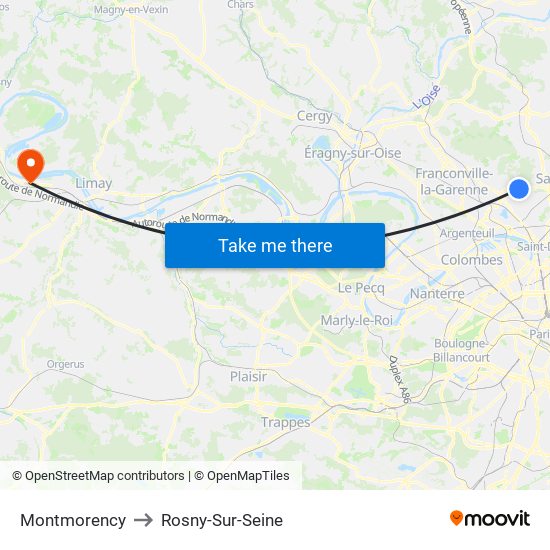 Montmorency to Rosny-Sur-Seine map