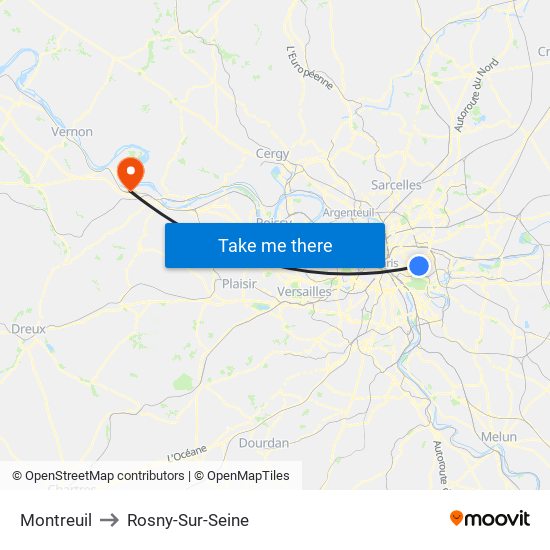 Montreuil to Rosny-Sur-Seine map