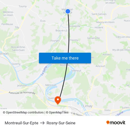 Montreuil-Sur-Epte to Rosny-Sur-Seine map