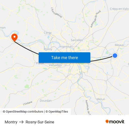 Montry to Rosny-Sur-Seine map