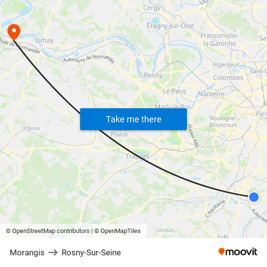 Morangis to Rosny-Sur-Seine map