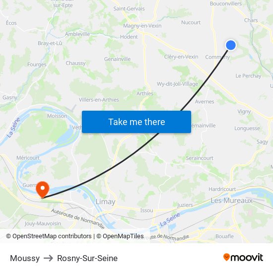 Moussy to Rosny-Sur-Seine map
