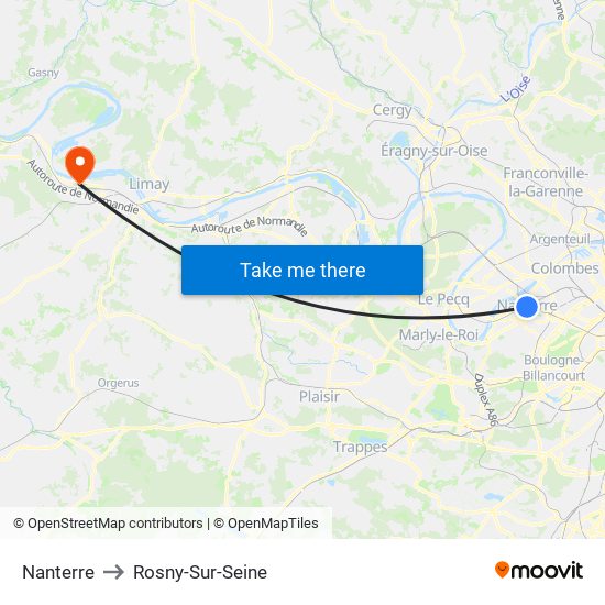 Nanterre to Rosny-Sur-Seine map