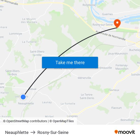 Neauphlette to Rosny-Sur-Seine map