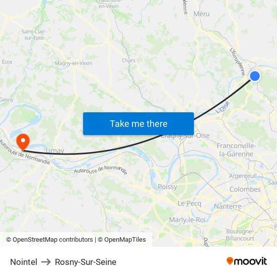Nointel to Rosny-Sur-Seine map