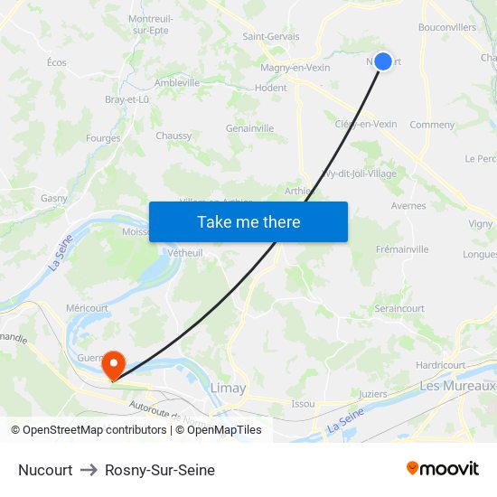 Nucourt to Rosny-Sur-Seine map