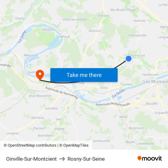 Oinville-Sur-Montcient to Rosny-Sur-Seine map