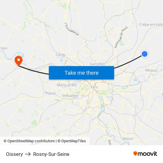 Oissery to Rosny-Sur-Seine map