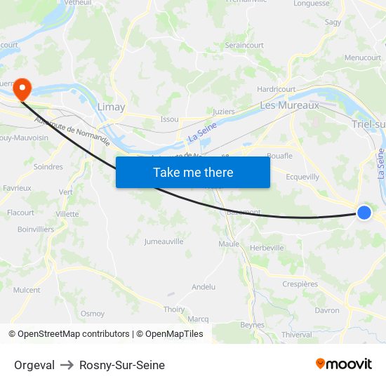 Orgeval to Rosny-Sur-Seine map