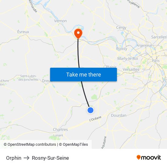 Orphin to Rosny-Sur-Seine map