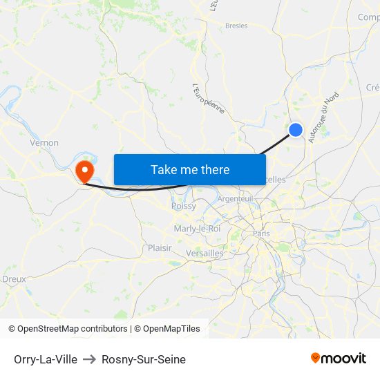 Orry-La-Ville to Rosny-Sur-Seine map