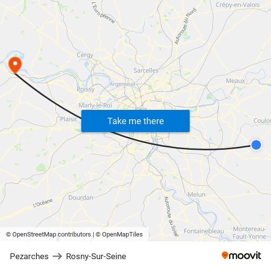 Pezarches to Rosny-Sur-Seine map